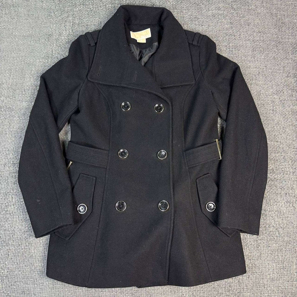 Michael Kors Double Breasted Peacoat Womens Small Black Wool Blend Jacket